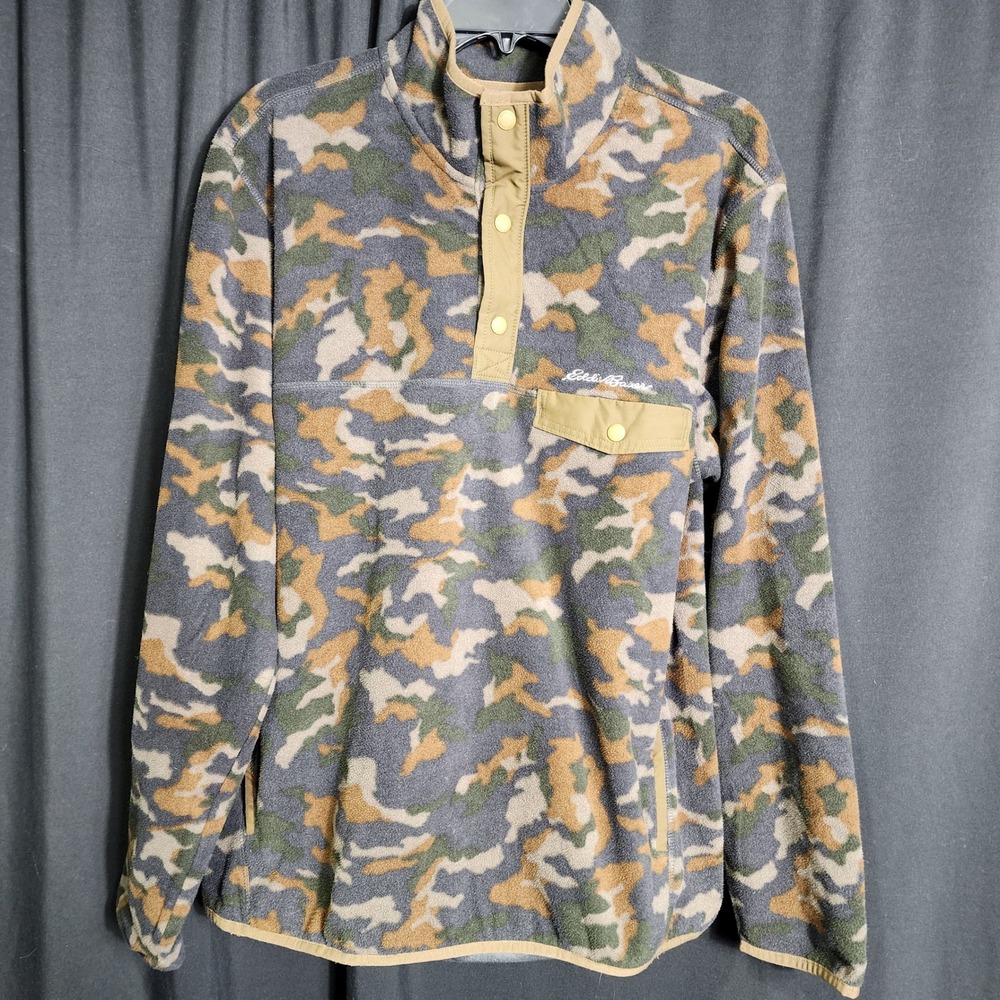 Eddie Bauer Mens Large‎ Camo Fleece Snap-T Pullover Jacket Mock Neck Camouflage